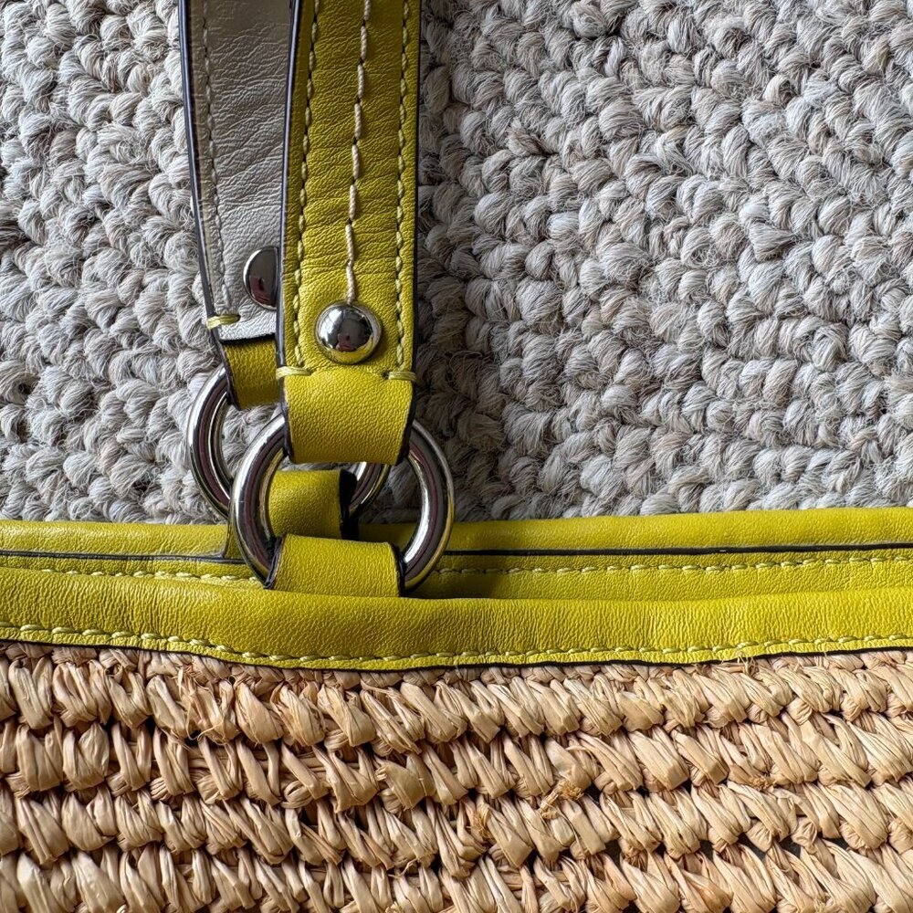 Coach 22904 Vintage Y2K Green Leather + Wicker Raffia Tote Summer Classic Preppy - Picture 13 of 16